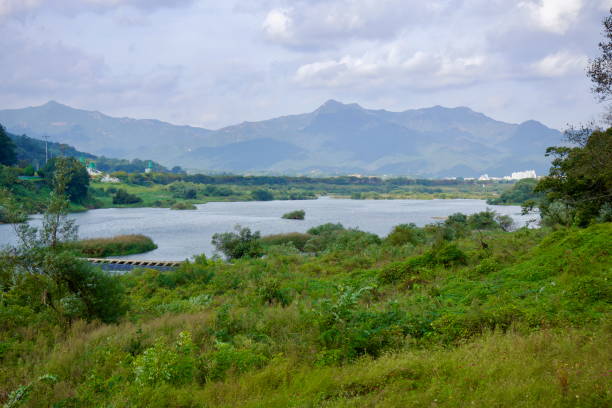 istock Seomjin River Wetlands with Mountain Backdrop 2204899617