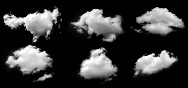 istock Set white clounds, The cloud is divided into several parts on black background, Multiple unique cloud segments, Small and large white clouds. Group of cloud, Cloud bubble 2204902228