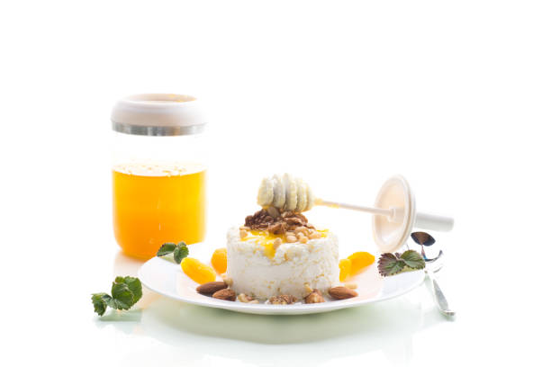 Dietary treat made from cottage cheese with nuts.