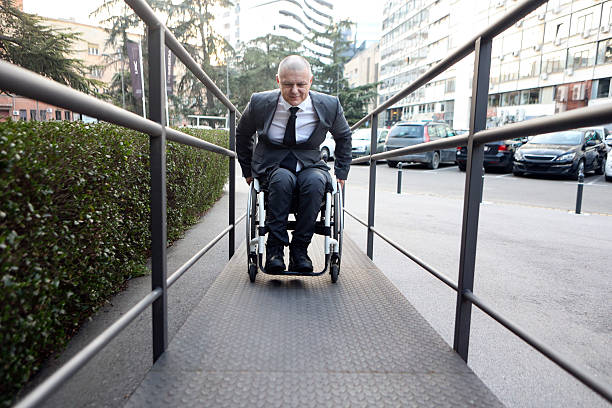 istock Disabled businessman on a ramp 2204911497