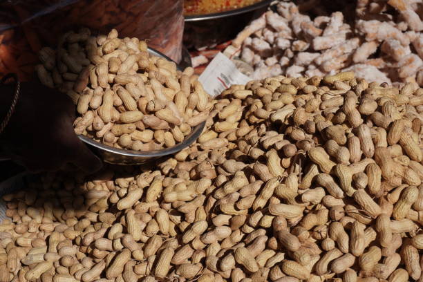 istock A lady is pouring out a large amount of peanuts with shell from the pile 2204912621