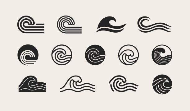 Collection of wave symbols and icons.