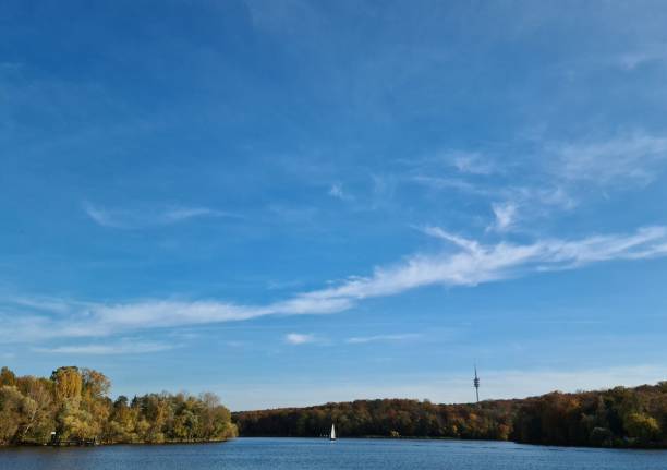Autumn atmosphere with blue sky at Jungfernsee
