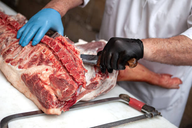 istock Piece of pork on a butcher stall 2204925371