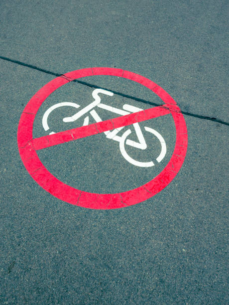 istock no cycling sign on the road 2204925613
