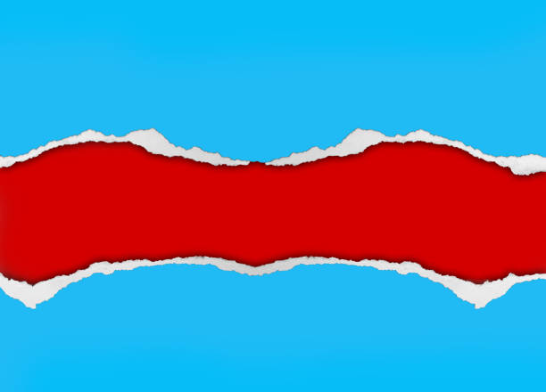 istock Ripped blue paper on red 2204928062