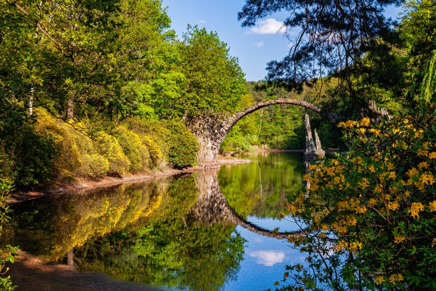 Stone bridge in a river on a sunny day.