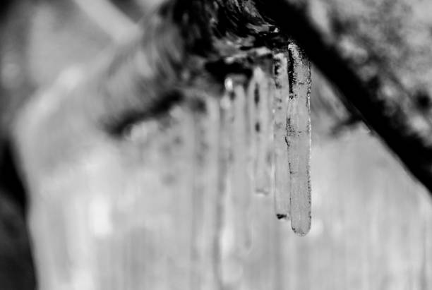 Icicles close-up, view from below, natural phenomenon, winter, seasons