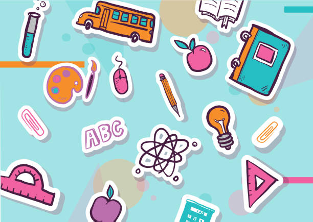 Vector illustration of Colorful pastel Back to School lettering design with hand drawn educational symbols and icons. Vector eps and high resolution jpg in download.