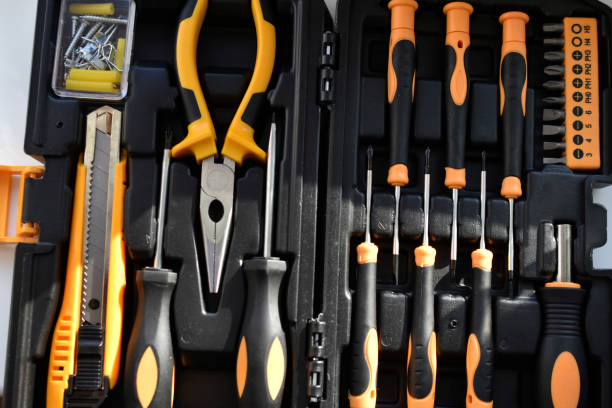 istock A set of tools in a box.  Metal repair tools. 2204938728