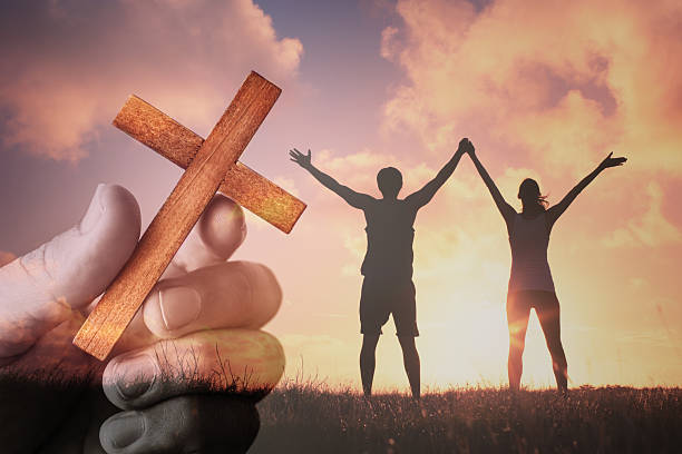 istock Couple feeling free and secure with God. Religion, relationship concept. 2204944055