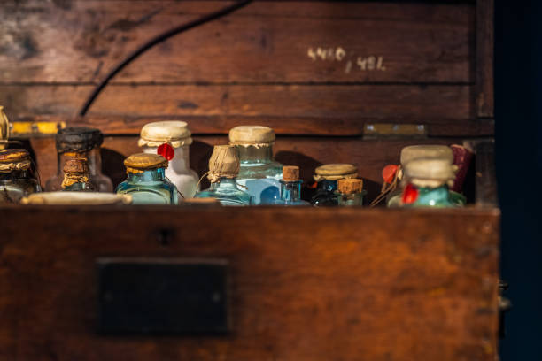 istock Vintage cork sealed glass medicine bottles. 2204947797