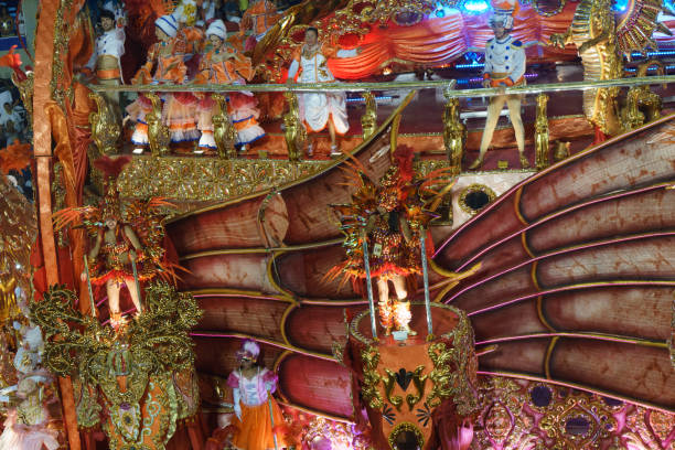 Rio De Janerio, Brazil -  February 14, 2016: The Rio Carnival Parade at the Sambadrome is the pinnacle of Brazil’s most famous festival, where samba schools compete with extravagant floats, dazzling costumes, and high-energy performances.