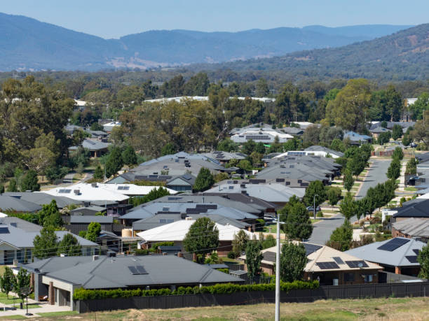 istock High angle view Suburban houses close together 2204960499