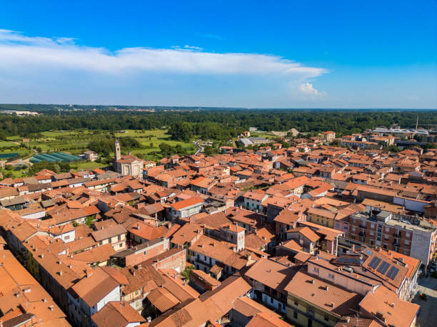 Aerial view of medieval Town in Italy, Piedmont, Gattinara