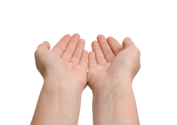 istock Woman holding something in hands on white background, closeup 2204972940