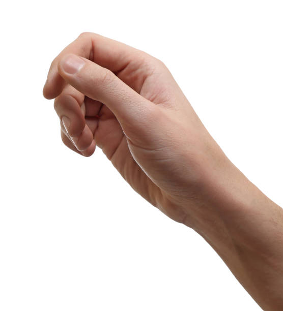 istock Man holding something in hand on white background, closeup 2204972954
