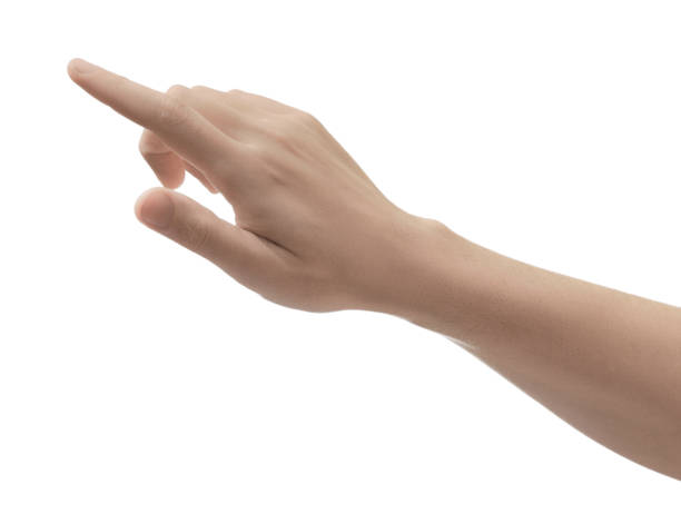 istock Man pointing at something on white background, closeup 2204973012