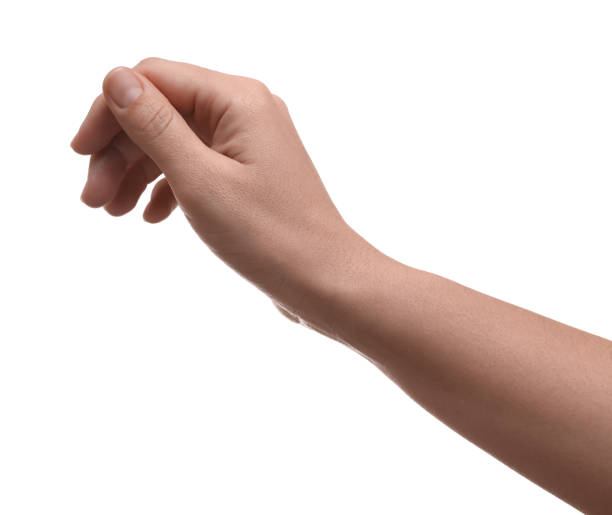 istock Man holding something in hand on white background, closeup 2204973018