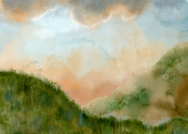 istock A Serene and Beautiful Watercolor Landscape Featuring Gentle Hills and Fluffy Clouds 2204976030