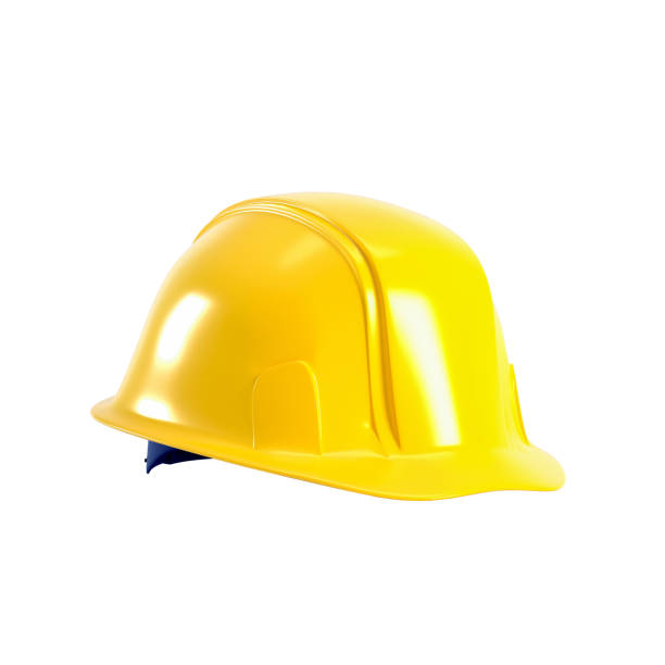 istock Yellow hard hat isolated on white. 3d render. Yellow helmet for Labour Day concept. 2204985106