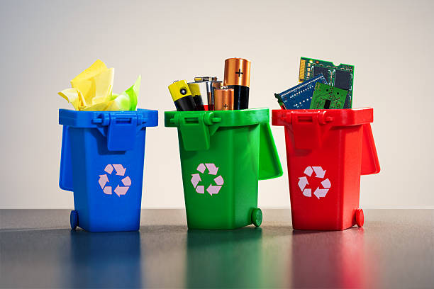 istock Different types of garbage recycling bins. Electronic waste, battery waste, paper waste, recycling at house or office. 2204985448