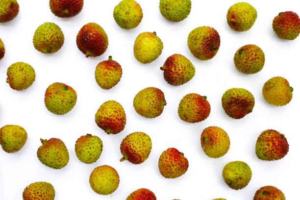 istock Fresh lychee fruit on white background. Juicy exotic fruit. 2204987430