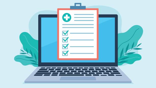 istock Medical questionnaire on laptop screen. All checklist checkmarks are marked positively. Vector graphics in flat style. 2204988164