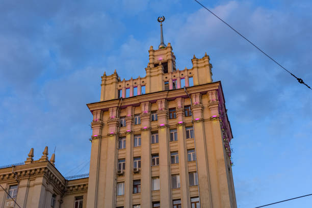 Residential building with spire in Kharkiv, Ukraine