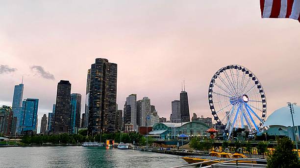 istock Chicago Skyline with Ferris Wheel at Dusk 2204990254