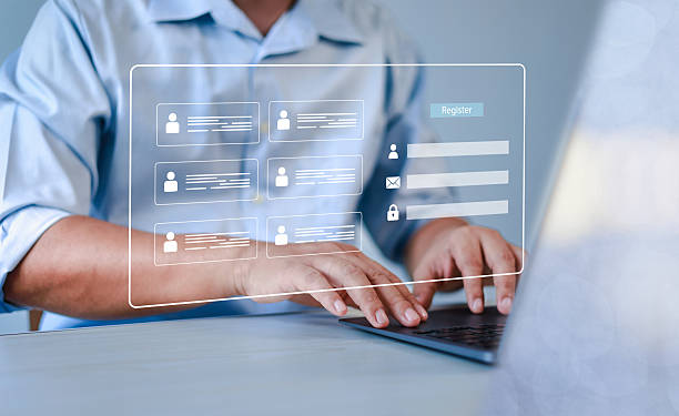 istock Users fill out online survey information with online registration form, register new users, fill out the application form with personal information to create an account on the website. 2204991408