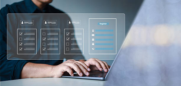 istock Users fill out online survey information with online registration form, register new users, fill out the application form with personal information to create an account on the website. 2204991419