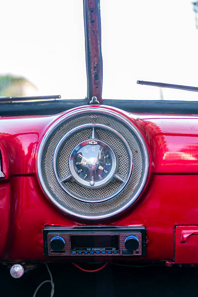 istock Retro car dashboard with vintage clock in Havana 2205002205