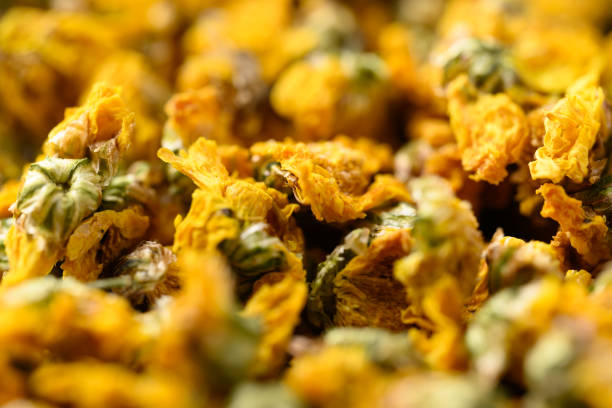 Dried Chrysanthemum flower tea background, Healthy herbal tea