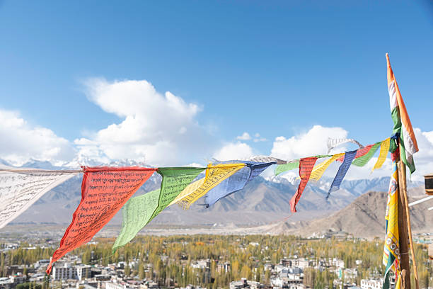 istock Tibetan prayer flags  Close view of prayers flags 2205017486
