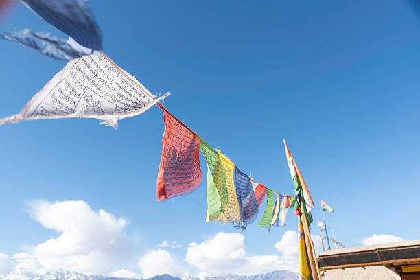 istock Tibetan prayer flags  Close view of prayers flags 2205017514