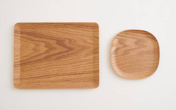 istock Rectangular and square wooden tray with natural grain texture, isolated on white background. Top view 2205022007