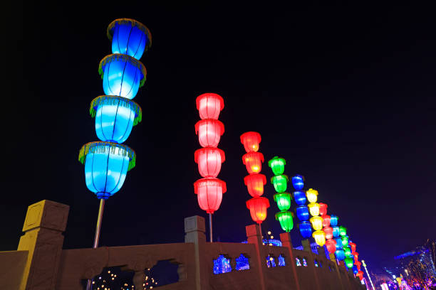 Hong Kong - September 17, 2024 : People enjoy a lantern show at the Wong Tai Sin Temple to celebrate the Mid-Autumn Festival in Hong Kong.