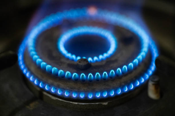 Gas burner burn with a blue flame for design purpose