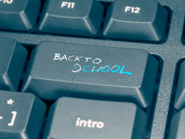 istock Push button with the word back to school written in chalk. Education concept. 2205034878