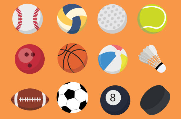 ilustrații de stoc cu colecție de set de vectori cu bile. baschet, volei, bowling, minge de fotbal, cocoș de transfer etc. - minge