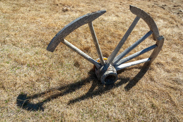 Old wooden wagon wheels