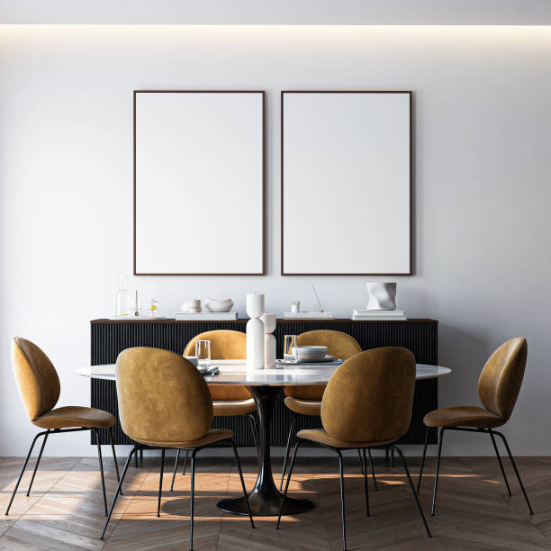 istock Poster mockup in a modern living room interior. Frame mockup with ISO A paper size. 3D illustration. 2205063766