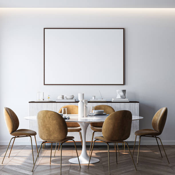istock Poster mockup in a modern living room interior. Frame mockup with ISO A paper size. 3D illustration. 2205063772