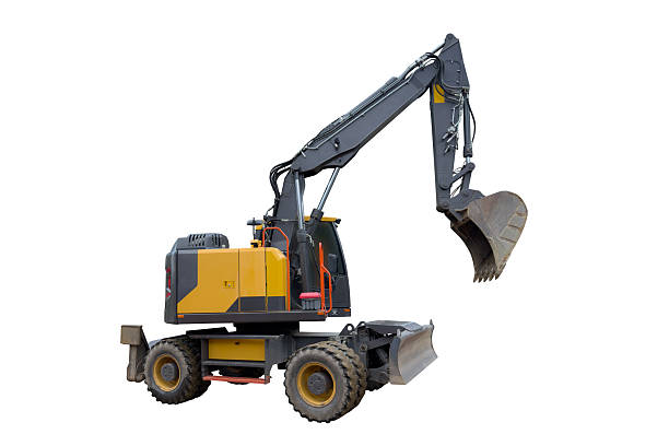 istock yellow excavator isolated on white background 2205069728
