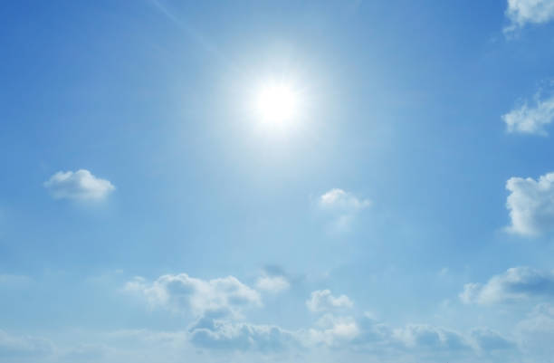 Blue sky with cumulus clouds with sunlight shining in a sunny day.