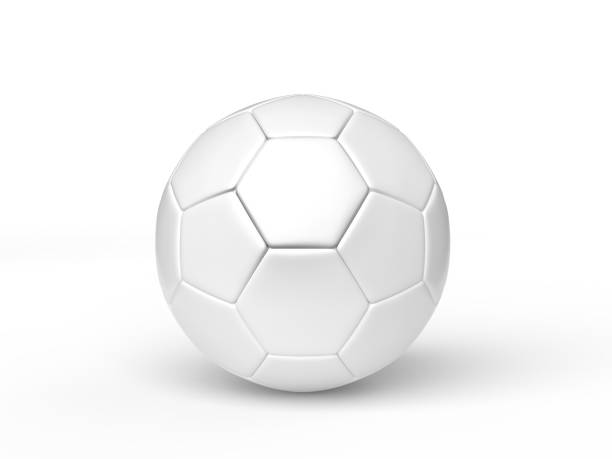 istock Blank white leather Soccer or football realistic mock up. Template hexagons pentagons empty football sphere isolated on background. Sports design element, leisure activities, hobby. 3d rendering 2205073240