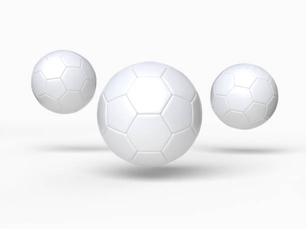 istock Blank white leather Soccer or football realistic mock up. Template hexagons pentagons empty football sphere isolated on background. Sports design element, leisure activities, hobby. 3d rendering 2205073244
