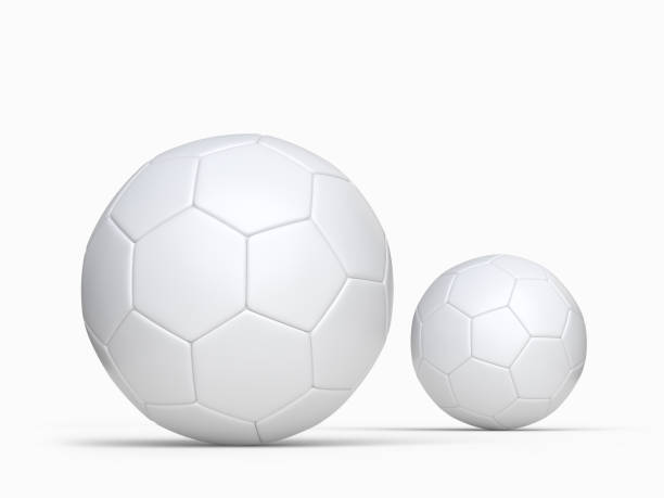 istock Blank white leather Soccer or football realistic mock up. Template hexagons pentagons empty football sphere isolated on background. Sports design element, leisure activities, hobby. 3d rendering 2205073245