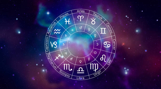 istock Circle with Zodiac Signs on Colorful Starry Space Background. Vector Illustration 2205075562